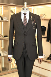 Dylan Coffee Three-Piece Peaked Lapel Men's Business Suit
